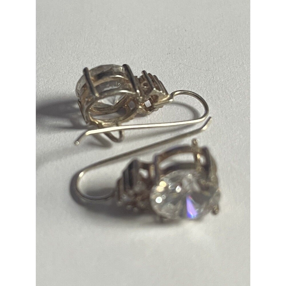 925 Sterling Silver Dormeuse Style Clear Stone Drop Earrings Edwardian Revival - Picture 4 of 4